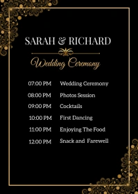 Black and Gold Wedding Program Template A6