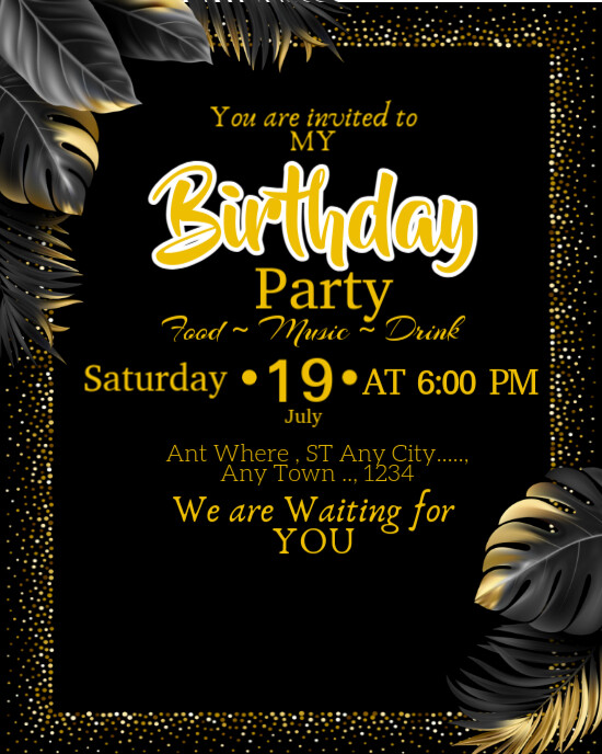 Black And Golden Birthday Party Invitation Template Instagram Portrait