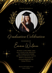 Black and Golden Graduation Party Invitation A5 template