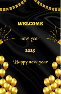 Black and golden happy new year Instagram poster template design Halbe Seite breit