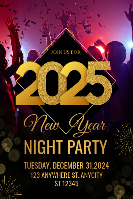 Plantilla de Black and golden Modern & Minimal New Year Party Poster ...