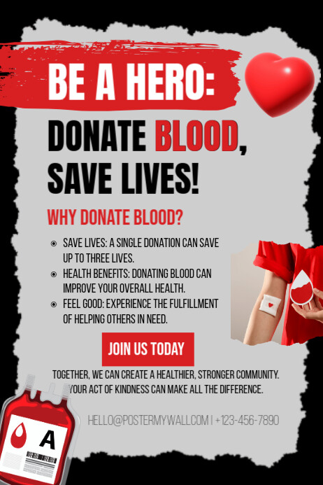 Black and grey Profesional World Blood Donor Day Poster Affiche template