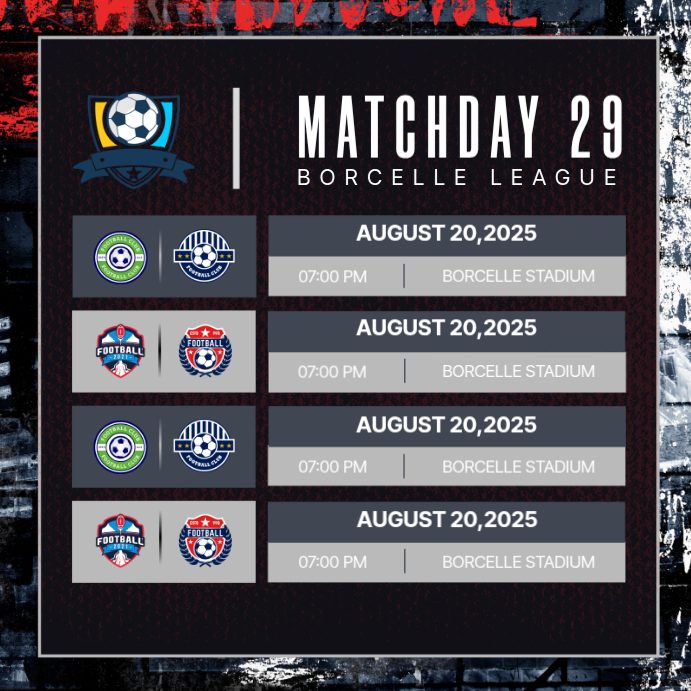 Black and Grey Simple Match Schedule Instagram Post Template | PosterMyWall