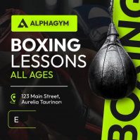 Black and Neon Green Boxing Lessons Flyer Template for Gym Training Promotion Instagram Post