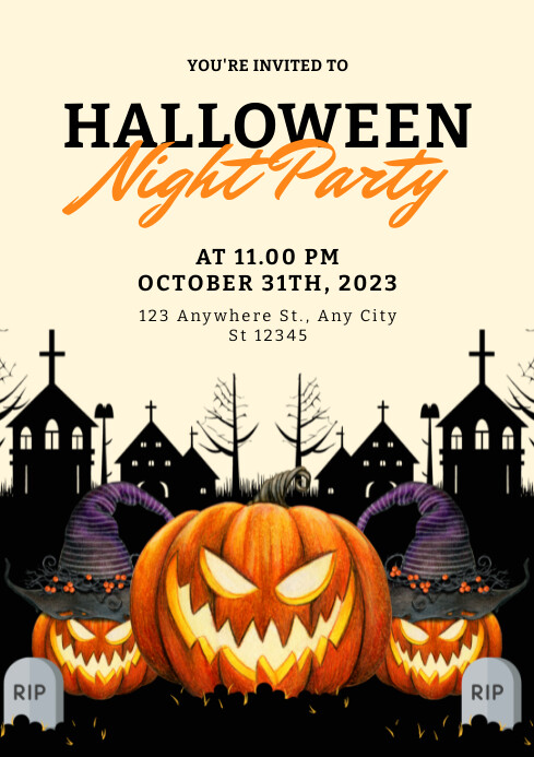 Plantilla de Black And Orange Illustrative Halloween Party | PosterMyWall
