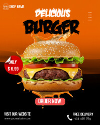 Black and orange Maximalist Burger Flyer Offer Ad Instagram Portrait template