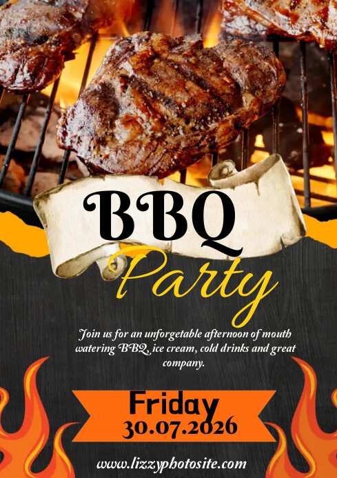 Black and Orange Modern BBQ Party Invitation A4 template