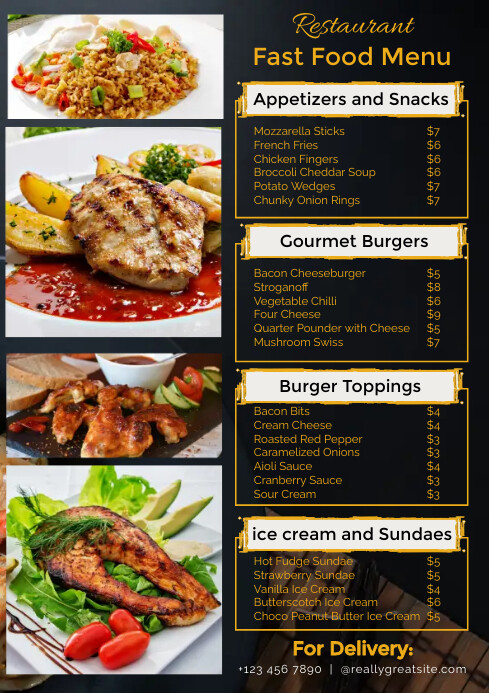 Black and Orange Modern Food Menu Template | PosterMyWall