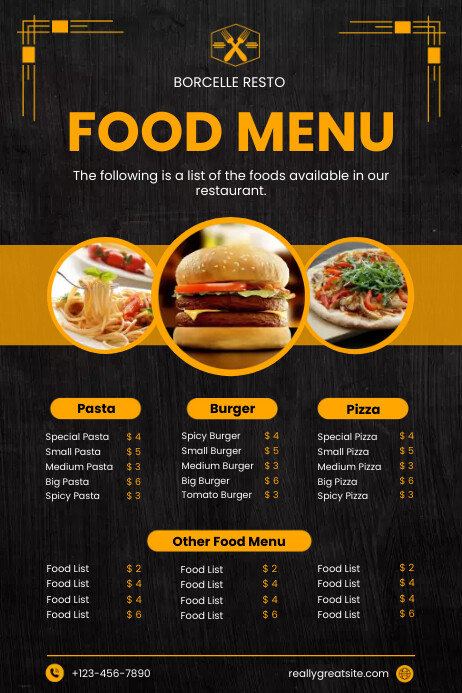 Black and Orange Modern Food Menu Template | PosterMyWall