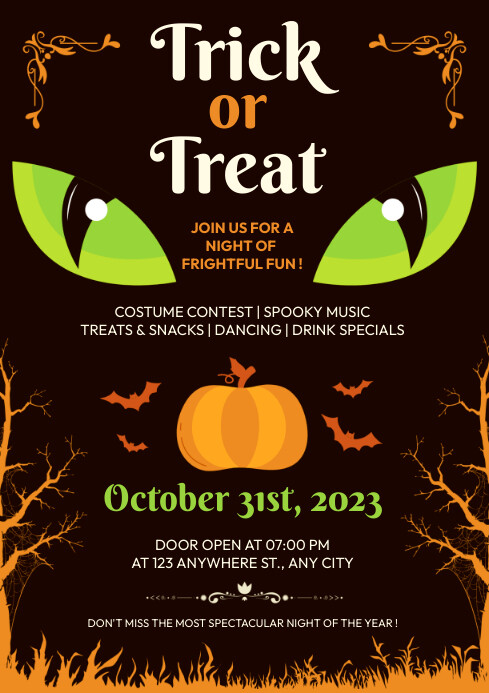 Plantilla de Black and Orange Spooky Halloween Party Poste | PosterMyWall