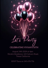 Black and Pink Neon Birthday Invite A1 template