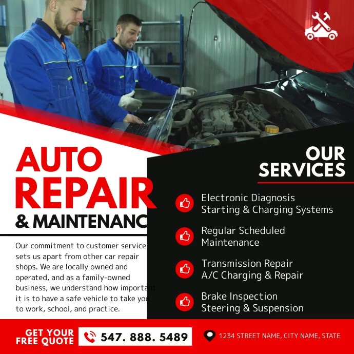Vehicle Service. Add Black and Red Car Autoservice Business Ad Vid Template | PosterMyWall