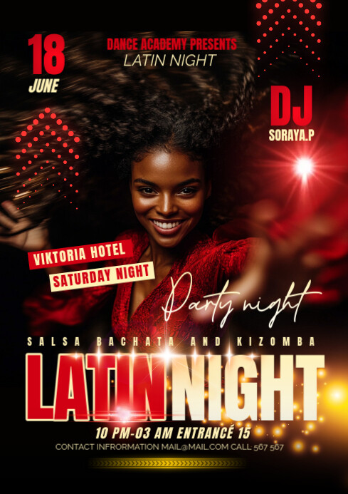 Black and red Maximalist Latin Night A4 template