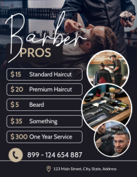 Black And White Barber Shop Price List Flyer – Modern Haircut & Beard Services Poster template