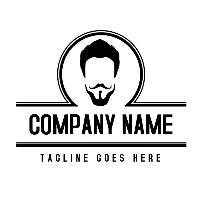 black and white barbershop logo with head 2 Logotipo template