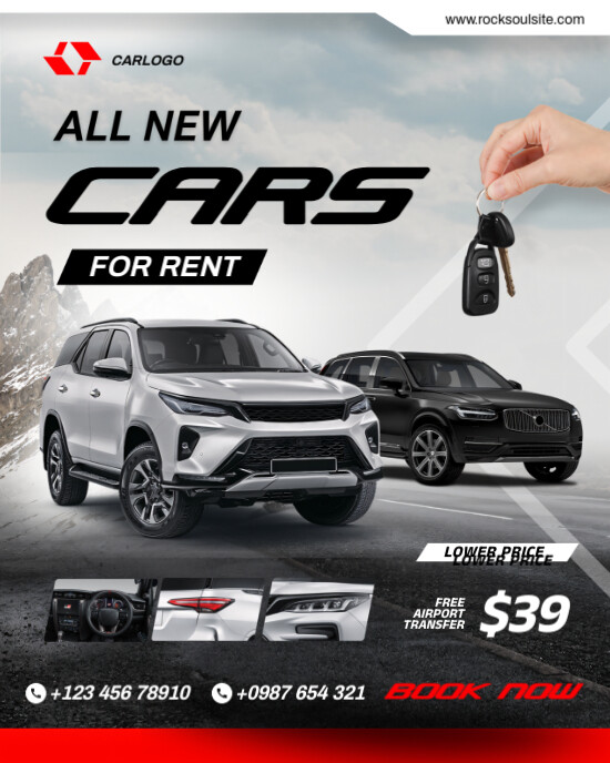 Black and White Car Rentals For Men Instagram Post template