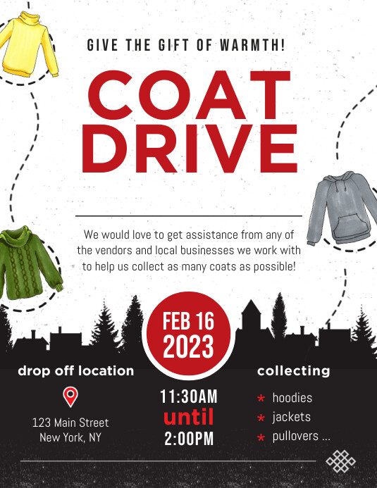 Black and White Coat Drive Flyer Template PosterMyWall