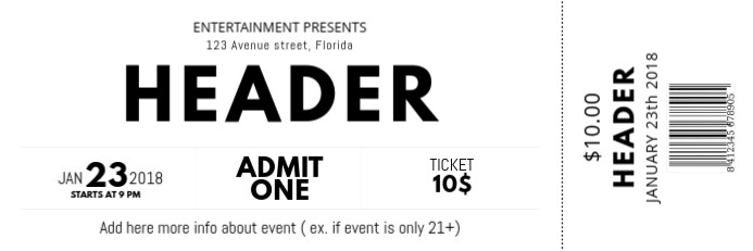 Black and white free Concert Event Ticket Template | PosterMyWall black-and-white-free-concert-event-ticket-template-postermywall