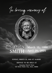 Black and White Funeral program announcement card A6 template
