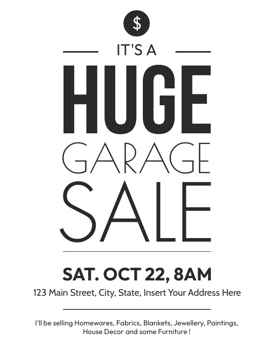 black and white garage sale flyer Løbeseddel (US Letter) template