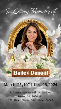 Black and White Maximalist Funeral Announcement Design Template Tampilan Digital (9:16)