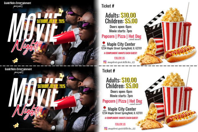 Black and White Maximalist Movie Night Tickets Label Etiket template