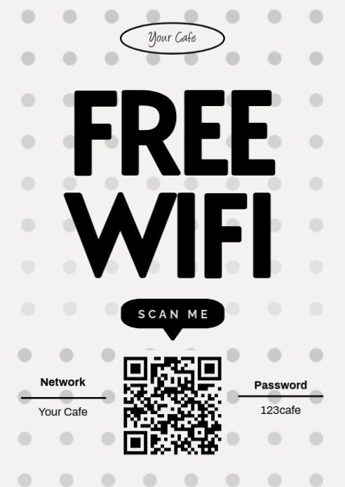 Black And White Minimal Free Wifi QR Code A6 template