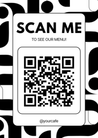 Black And White Minimal QR Code Menus A6 template