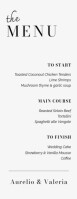 black and white minimal wedding menu Half Page Letter template