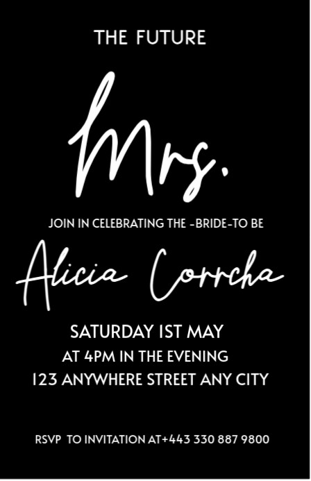 Black And White Modern & Minimal Bridal Shower  Half Page Wide Szeroki pół strony template