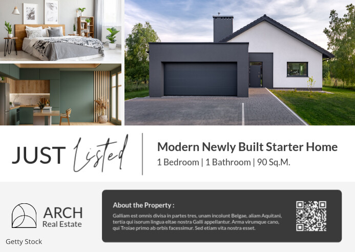 black and white modern minimal real estate postcard | just listed template