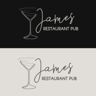 black and white modern typographic minimal bar or pub logo - cocktail glass icon logo template