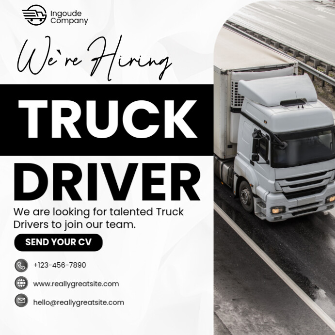 Black and White Modern We`re Hiring Truck Driver Facebook Post Template ...