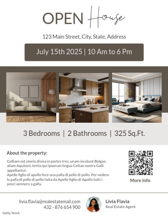black and white open house real estate flyer advertising Folheto (US Letter) template