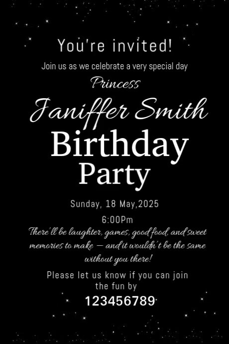 Black and White Premium Birthday Invitation Poster template