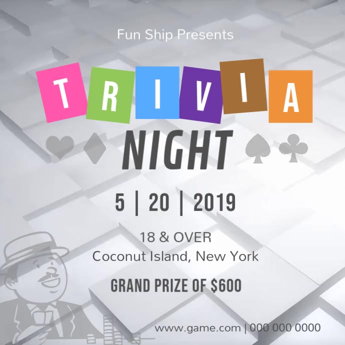 Black and White Trivia Night Square Video Template | PosterMyWall