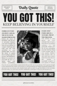 Black and White Vintage Newspaper Motivational Quote Poster Pinterest Graphic template