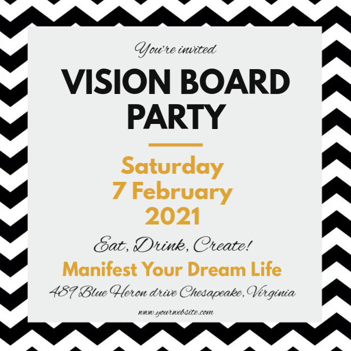 Black and white vision board party invitation โพสต์บน Instagram template