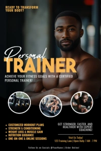 Black and Yellow Collage Personal Trainer Business Poster Póster template