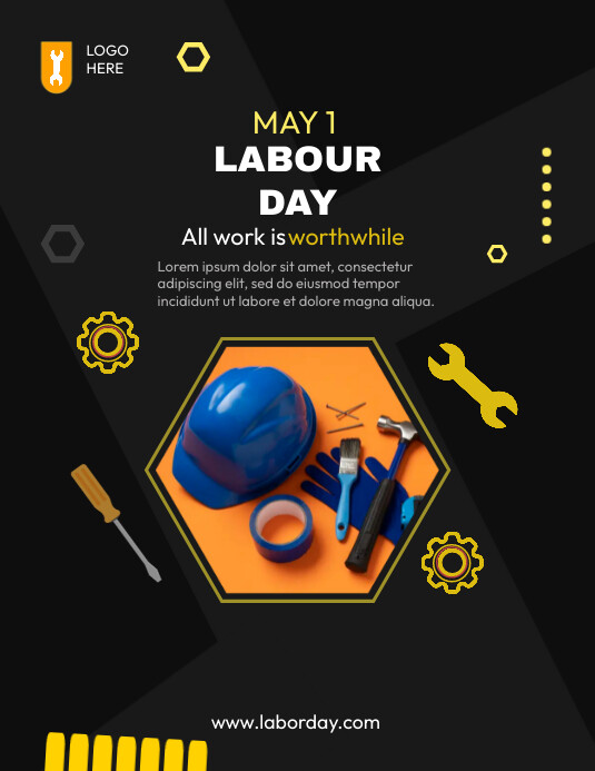 Black and yellow happy labour day poster Template | PosterMyWall