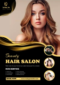 Black And Yellow Modern Hair Salon Poster A3 template