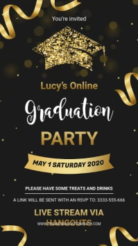 Black and yellow online graduation invite dig Digital Display (9:16) template
