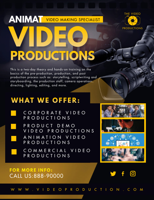 Black and Yellow Video Production Service Fly Pamflet (Letter AS) template