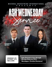 Black Ash Wednesday Service Flyer Video ใบปลิว (US Letter) template