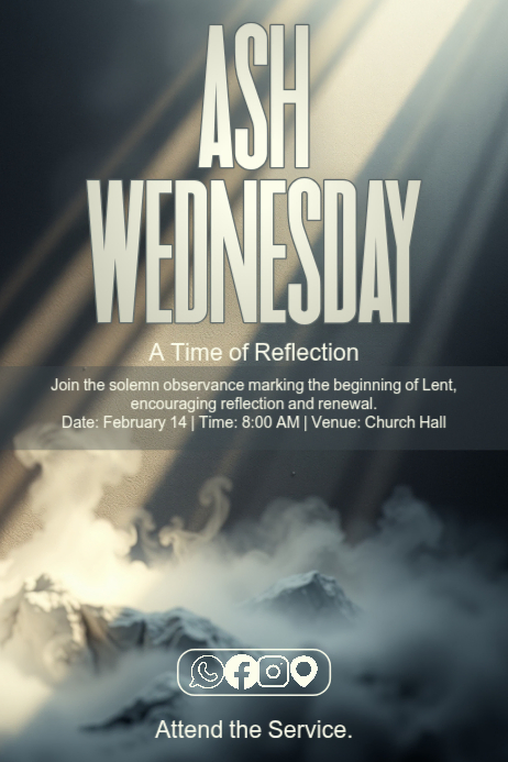 Ash Wednesday Service Posters Template | PosterMyWall