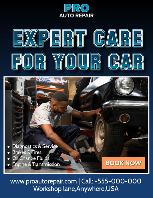Black Auto Repair Service Flyer Template | PosterMyWall