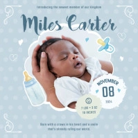 Black Baby Boy Announcement Pastel Blue Post template