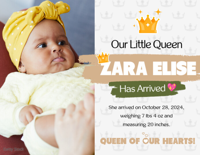 Black Baby Girl Announcement Minimal Flyer Folheto (US Letter) template