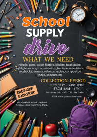 Black  Back To School, School Supply Drive A4 template