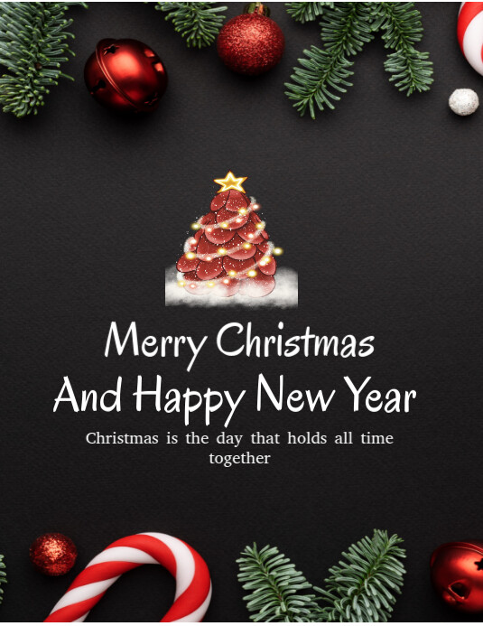 Black Background Merry Christmas and Happy New Year Flyer Template ...
